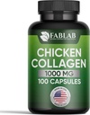 FabLab Frango Colágeno Tipo II Suplemento - Suplemento Nutricional para Joint, Nerve & Apoio Ósseo - Não-GMO, Anti-envelhecimento Produto dietético com peptídeos hidrolisados - 100 Cápsulas