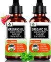 (2 Pack) Óleo orgânico de orégano com óleo de semente preta para imune, suporte digestivo e antioxidante, w / Garlic Elderberry Apoio sazonal 6X Absorção líquido gotas de orégano