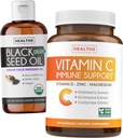 Suporte de óleo de semente preta Líquido & Imune (2-fornecimento de mês) Imune Maximiser Bundle - Black Seed Oil Líquido (16fl.oz) Premium Clack Cumin Seed Oil & Vitamina C Imune Support (120 Veg Caps)