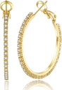 Brincos de prata Sterling Big Sterling Brincos de Hoop para Mulheres Brincos de Hoop Grande Rhinestone Brincos de Zirconia cúbica hipoalergênica para Mulheres 30/40/50/60/70mm