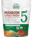 MONTANHAS VIGÓRIAS Suplemento em pó de cogumelos orgânicos - USDA Certified, Lions Mane & Reishi para suporte imunológico, Cérebro Focus, Vegan, Misturas Instantaneamente em café e smoothies (100g)