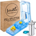 JohnBee Pill Cutter (Melhor cortador de comprimidos para pílulas pequenas ou grandes) Projetado nos EUA Cortes Vitaminas Inclui Keychain Pill Holder (azul)