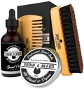 Pincel de barba, pente de barba, óleo de barba, & Balm Balm Kit de arrumos para cuidados masculinos, Conjunto de cabelo facial de viagem para o crescimento, estilingue, brilho e suavidade, grandes presentes para ele