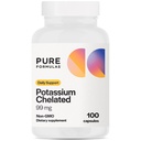 PureFormulas Potássio Suplemento Quelated 99 mg Altamente Absorvível Pure Potássio Fórmula para Energia, Nervo, Músculo, Rim, Coração e Suporte Esquelético, Não-GMO - 100 Cápsulas Vegetarianas