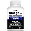 Óleo de peixe Omega 3 (4000mg), 180 Softgels, Omega 3 Fatty Acid Supplements com EPA & DHA para a saúde do cérebro e coração *
