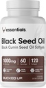 Bucked Up Black Seed Oil 1000mg por serviço (Black Cumin Seed Oil) Essentials (60 Servings, 120 Softgels)