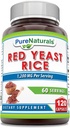Puro Naturals Red Levedura Arroz 1200 Mg por Serving, 120 Cápsulas Suplemento Não-GMO □ Gluten Free □ Made in USA