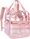 Clear Heavy Duty PVC Mochila transparente, Grandes Prático Multi-Pockets para o trabalho, Viagens (Pink)