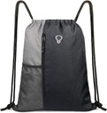 BeeGreem Grey Sport Bag Drawstring Backpack saco de cordas para homens mulheres ginásio mochila com água garrafa malha bolsos e dois bolsos Zipper 16" x 20"