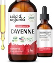 Wild & Organic Cayenne Pimenta Tintura - Capsaicin Suplementos para apoio digestivo - Cayenne Pimenta Extrato Líquido - Vegan, gotas de álcool - 2 fl oz