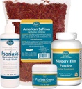 Kit de Cuidados com Psoríase - Inclui American Saffron Tea, Slippery Elm Bark Powder, Psoríase Scalp e Body Wash, e Psoríase Creme. 4 Itens Recomendados no Livro Cura Psoríase pelo Dr. John Pagano