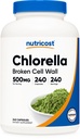 Nutricost Chlorela Cápsulas 500mg, 240 Cápsulas Vegetarianas - Não-GMO e Glúten Grátis
