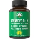 Peak Performance Advanced Vitamina D 10000 UI com todos os 3 tipos de vitamina K - 10.000 Vitamina D3 e Vitamina K2, K1, MK-7 (MK7), MK4 Cápsulas Suplemento - 60 comprimidos pequenos e fáceis de engolir