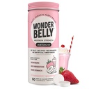 Antiácido Wonderbelly, Azia Eficaz e Alívio de indigestão de ácido instantâneo, Comprimidos mastigáveis de força extra, 1000 mg Carbonato de cálcio, Sem Talco ou tingimento, Morango Milkshake, 60 Contagem