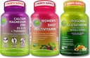 Multivitamina, cálcio e glutationa lipossômica trio - cálcio com base em plantas, magnésio, zinco, D3, K2 e açafrão + Multivitamina diária feminina com ferro + Glutationa lipossómica 500mg