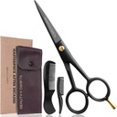 Beleza & Artesanato - 5'' Tesoura de bigode de barba alemã - 2 Penteado de bigode para cabelos faciais com bolsa bonita - Tesoura de aparar barba Uso para enfeitar, cortar e esticar bigode (preto)