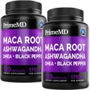 Cápsulas orgânicas de Maca Root Ashwagandha 1710mg com DHEA e Extrato de Fruta de Pimenta Negra para Mulheres e Homens - Suplemento de Maca Preto para Stamina, Osso e Mood Supplement, 120ct (Pacote de 2)