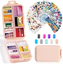 14 Grids caixa de organizador de pílulas de viagem com 415-Pcs Medicina Nome Etiquetas - Pocket Daily Pharmacy Case Kit Container - Dispensador Titular de medicamentos de viagem para armazenamento suplemento de vitamina de óleo de peixe - rosa