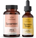HERBAMAMA Spearmint and Turmeric Ginger Kit - Pacote de 1000 mg Spearmint Leaf Cápsulas & Turmeric Ginger Tintura 2 fl oz - Vegan, Não-GMO, Açúcar & Alcohol-Free - 2 Pack