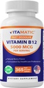 Vitamina Vitamática B12 5000 mcg – 365 comprimidos de dissolução rápida Berry Flavor – Suporta Produção de Energia e Saúde do Sistema Nervoso – Não-GMO, Sem glúten