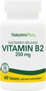 NaturesPlus Vitamina B2 (Riboflavina) - 250 mg, 60 Comprimidos Vegetarianos, Libertação Mantida - Energia Natural & Impulsionador de Metabolismo, Promove a Saúde Geral - Sem Glúten - 60 Servimentos