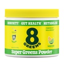 8Greens Super Greens Powder □ Superalimentos de mistura prebióticos e probióticos para a saúde da tripa, metabolismo, desobstrução, com fibra, enzimas digestivas, orgânicos: espirulina, chlorela, limão, 25 Servings