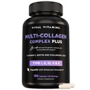 Vitaminas Vitaminas Vitais Complexo Multi Colágeno Plus - com Biotina, Ácido Hialurônico, Vitamina C - Tipo I, II, III, V, X - para Mulheres e Homens - Cabelo, Pele, Complexo de Beleza de unhas - 150 Cápsulas