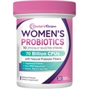 Receitas médicas Probióticos para Mulheres, Prebióticos Orgânicos e Probióticos, 70 bilhões UFC, 10 Strains, prateleira estável, 30 cápsulas