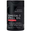 Sports Research Krill Oil Supplement with EPA & DHA Omega 3, Phospholipids & Astaxantina from Antártico Krill - Maior Concentração de Krill Oil para Homens e Mulheres - 500mg, 120 Cápsulas Softgel