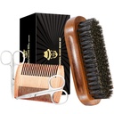 Sosoon Conjunto de javali de barba de javali para homens - Escova retangular, Comb, 2 tesouras de bigode, Bolsa de viagem