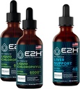 E2H: gotas líquidas de clorofila (2 pacote - 4 Fl Oz) e suplemento de suporte de fígado (garrafa única - 2 Fl Oz) □ Vegan, Não-GMO - (6 Fl Oz Total) - pacote