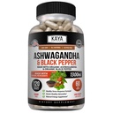 Kaya Naturals Ashwagandha 1300mg, 120 cápsulas de contagem para alívio do estresse, Adrenal, Mood & Thyroid Support, Pimenta Preta e 100% Pure Ashwagandha -120 Cápsulas