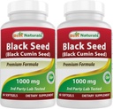Best Naturals 2 Packs Black Seed Oil Capsules 1000 mg (Non-GMO) Nigella Sativa - Pílulas de óleo de semente preta prensadas 100% frias contém contagem de Thymoquinonoe 60 (Total 120 Softgels)