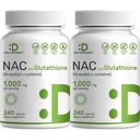 2 Embalagem Suplemento NAC (N-Acetil Cysteine) 1. 000 mg Servindo com Glutationa Reduzida, 480 Cápsulas