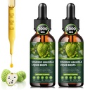 (2 Pack) Soursop Graviola Liquid Drops 2000mg, 98% Absorção para suporte celular e regeneração, Imune Boost, Fígado, Herbal Goodness, Soursop Bitters Liquid-Sugar/Gluten Free, Natural Flavor, 4 Fl Oz
