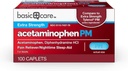 Atenção básica Acetaminofeno PM, Pain Reliever Plus Nighttime Sleep Aid Caplet, 100 Contagem