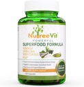 NutreeVit Fórmula de Superalimentos 100% Orgânicos - Imune System Booster Energy Pills with Moringa, Spirulina, Wheatgrass e Kelp - 240 Count Bottle