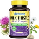 Complexo de cardo de leite 4-em-1 para homens e mulheres, extrato de cardo de leite com 240mg de silimarina ativa, 80% de Std, com Dandelion, cholina, zinco, desintoxicação e reparação de fígado, não-GMO, uma vez por dia, 90 bonés vegetarianos