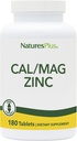 NaturesPlus Cal/Mag/Zinc - 1.000 mg Cálcio, 500 mg Magnésio, 75 mg Zinco - 180 Comprimidos Vegetarianos - Multi Suplemento Mineral, Suporta Saúde Óssea, Coração e Imune - Sem Glúten - 45 Servimentos