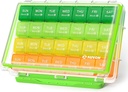 AUVON Moisture-Proof Monthly Pill Organizer, grande caixa de 28 dias com caixa de pílulas removível 4 semanas Medication Organizer Rows, Viajar com amizade para armazenar óleos de peixe, vitaminas, suplementos, medicamentos