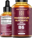 Glicenato de magnésio líquido gotas com vitamina B6 - Suplemento de magnésio 500mg & vitamina B6 100mg □ Não-Gluten Não-Gluten Não-Gluten Relívio de Stress