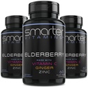 (3 Pack) Elderberry cápsulas mais inteligentes + Vitamina C + Ginger & Zinco, Suplemento de ervas, Poderoso Black Elder Berry Extract Antioxidante Vitamina, 180 comprimidos Vegan