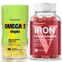 Vegan Pastilhas de Ferro + Vegan Algae Omega-3 DHA - Melhor Suplemento Vitamina para Mulheres e Homens, Não-GMO, Sem glúten