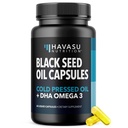 Óleo de semente preta com suplemento DHA para a saúde do cérebro e cognição - Cold Pressed Black Cumin Seed Oil e DHA Omega 3-60 Cápsulas líquidas, Sem sabor, Vegan, Não-GMO, e sem glúten - 1 mês de fornecimento