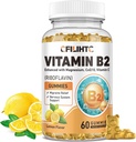 Vitamina B2 Gummies Riboflavina 400mg Suplemento para Crianças e Adultos - Glicinato de magnésio, Zinco, CoQ10, Vitamina B12 - Alivio de enxaqueca & Energia, Suporte do Sistema Nervoso, Açúcar Flavor de Limão Livre, 60ct