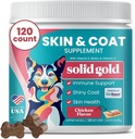 Solid Gold Omega 3 óleo de peixe para cães mastigação suave - frango saboreado Omega 3 para pele de cão & casaco de saúde - Vitamina C, E & Biotin mastiga para pele seca, suporte imunológico e Itch alívio para cães - Todas as idades 120ct