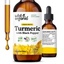 Wild & Orgânico Suplemento Acúrmico Líquido - Apoio Conjunto - Curcumina Turmérica com Extrato de Pimenta Negra - Curcumina Raízes Drops - Vegan, Açúcar & Tintura sem Álcool - 2 fl oz