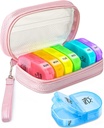 Organizador de pílulas bonito 2 vezes por dia, PU Caixa de pílulas de couro para mulheres, Caixa de pílulas semanal portátil para bolsa com saco de armazenamento para segurar vitaminas, medicamentos, óleo de peixe, suplementos (rosa)