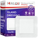 HEALQU Island Dressing - 4 "x4", 30 Conde - Gauze Sterile bordado individualmente envolto almofadas Gauze, resistente à água, não-woven backing - suave e respirável revestimento de ferida para primeiros socorros e médicos