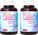 BioEmblem Beauty Probióticos para Mulheres, 35 bilhões de UFC 14 Strains com Biotina, Colágeno, Prebióticos para Saúde Digestiva, Pele de cabelo e unhas, Suplemento de Probióticos Vaginais, prateleira estável, 60 Caps